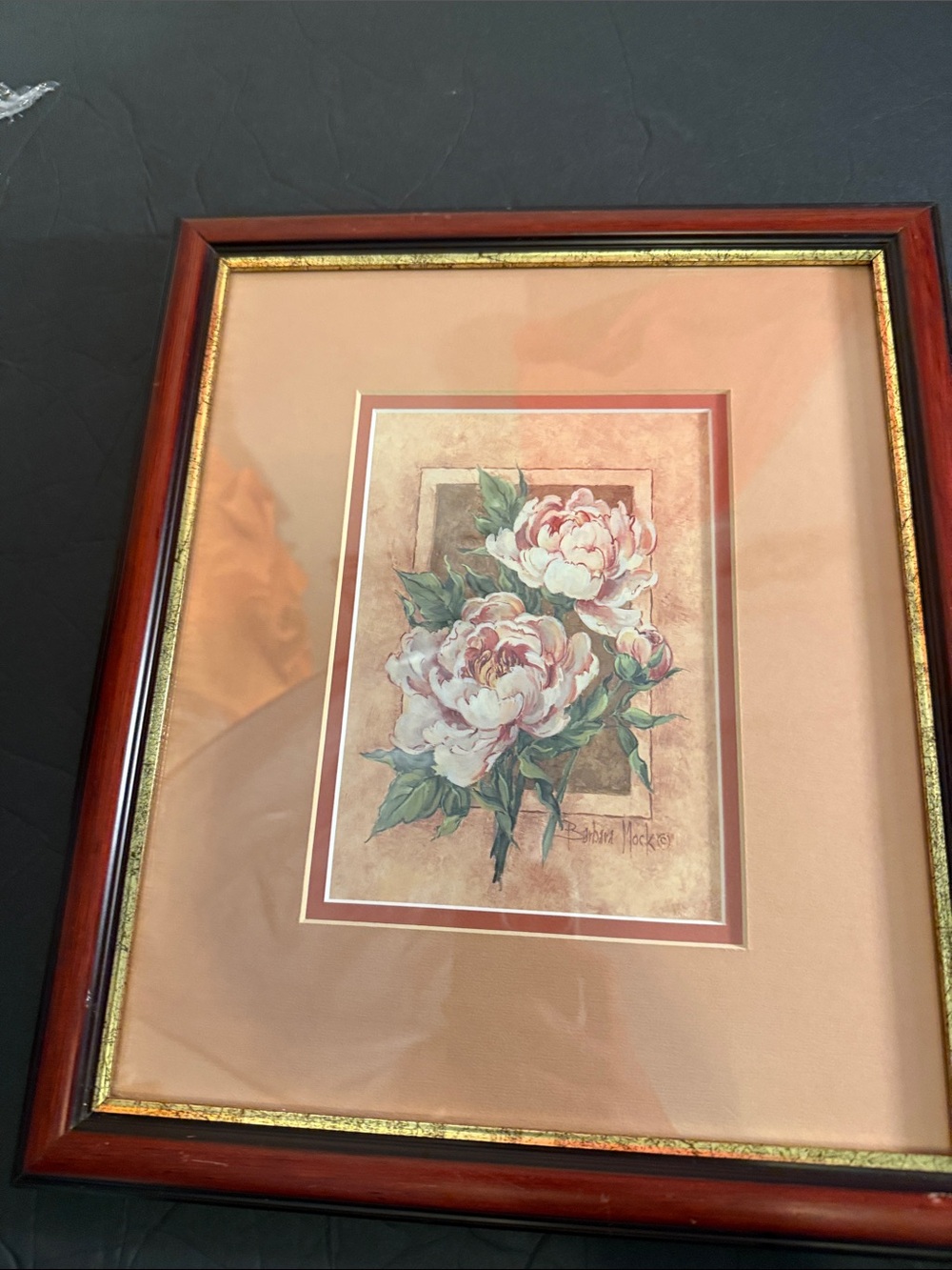 Peach Floral Botanical Wall Art in Wood Frame